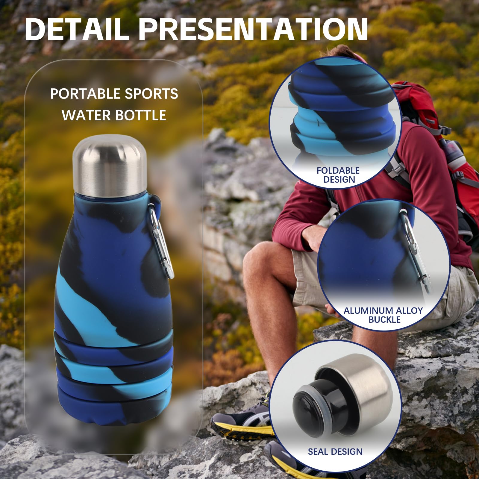 Ulalaza Borraccia Pieghevole Portatile a Prova di perdite, in Silicone, per Viaggi, Escursionismo, Ciclismo, Palestra, style2-purple, Taglia Unica