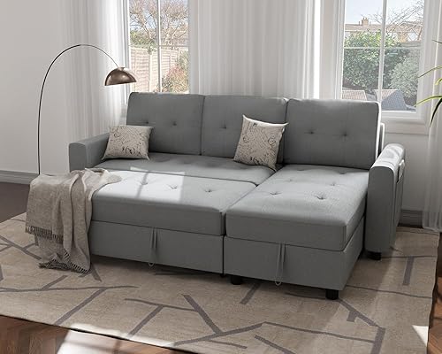 Ucloveria Sofá seccional, sofá cama con diván de almacenamiento reversible, sofá cama extraíble para sala de estar en forma de L, sofá futón 2 en 1