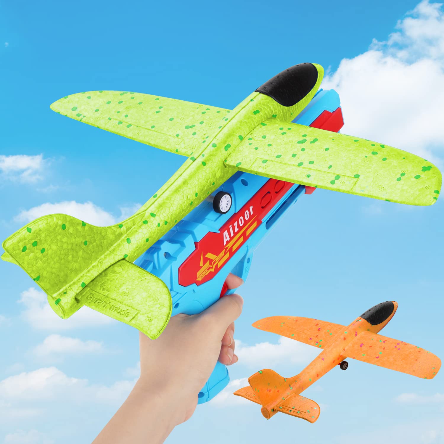 Aizoer Airplane Toy, 2 Flight Mode Catapult Plane Toy for Kids,Throwing Foam Plane with Launcher Toys One-Click Ejection Shooting Birthday Toy for 6 7 8 9 Year Old Boys and Girls （Red + Blue） (B09JS977NF) Amazon Price History, Amazon Price Tracker