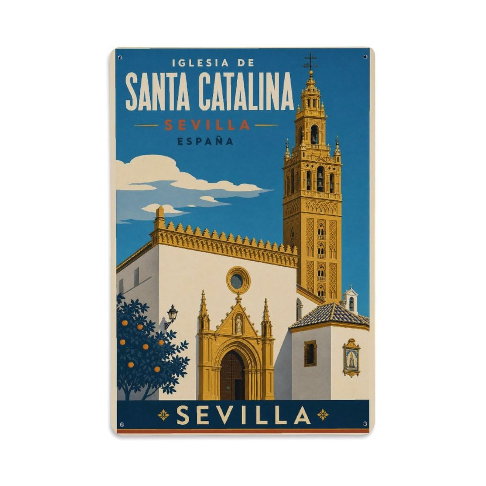 Tgrcjimh Style Metal Tin Sign Vintage Travel Seville Spain