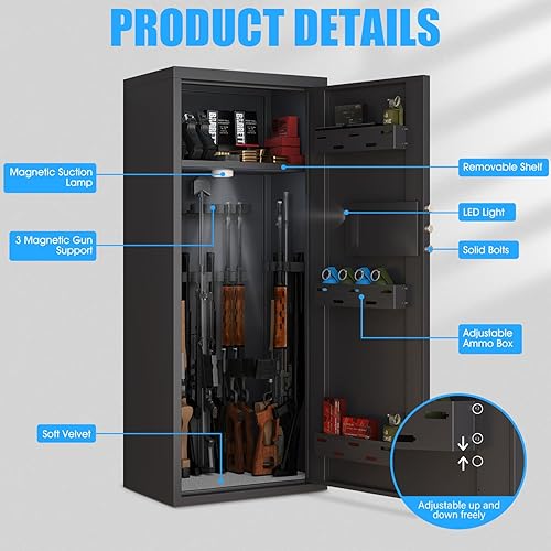 Miniatura 3 de Riflevault Caja fuerte para pistolas 5-6, 57 pulgadas más grandes y profundas para rifle y pistolas caseras, acceso rápido digital para rifles y