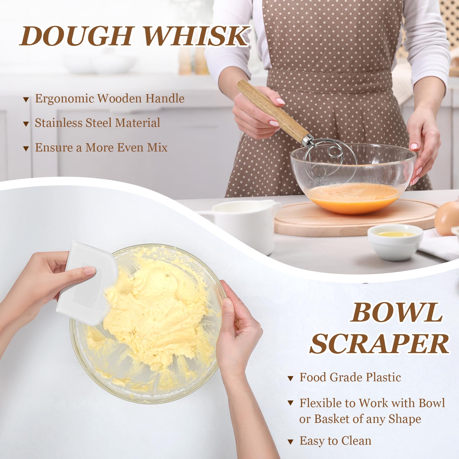 Sauerteig-Brotbackzubehör, Sauerteig-Starter-Set, 22,9 cm, runder Banneton-Brotgärkörbchen mit 680 ml Glas, Sauerteig-Werkzeuge mit dänischem Teigbesen und Schaber