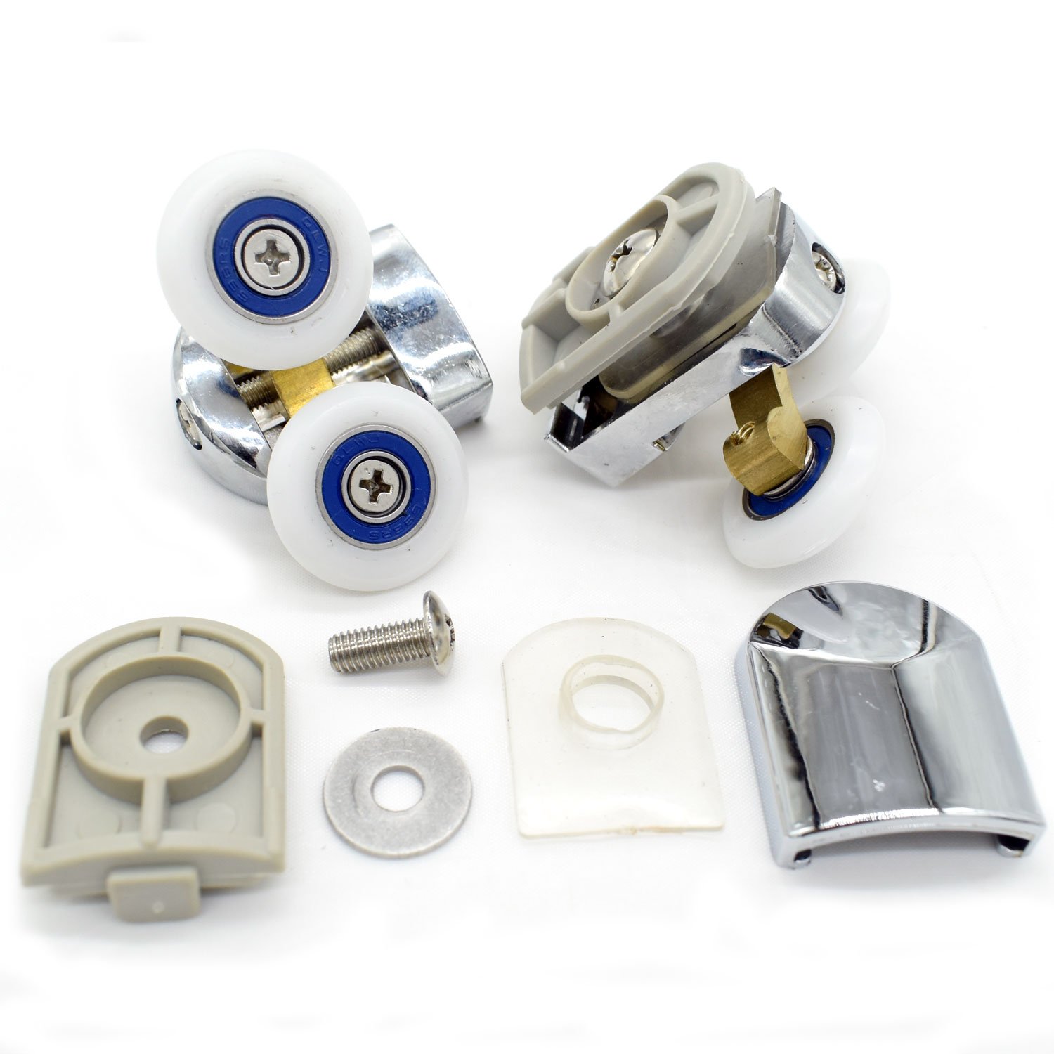 Set da 8 in lega di zinco doppia doccia porta rulli Runners ruote pulegge 25 mm diametro ruota superiore e inferiore per bagno, parti di ricambio
