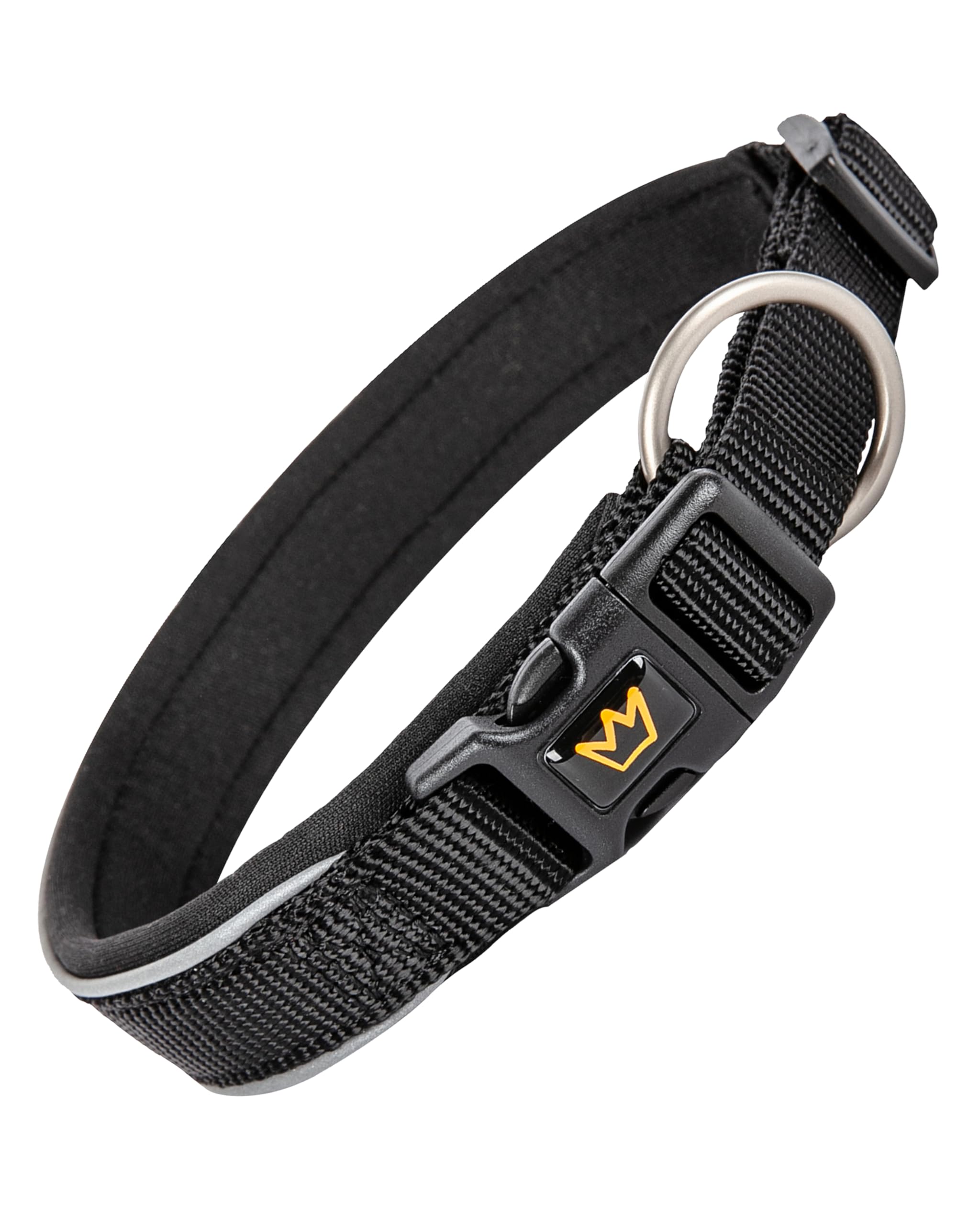 Rudelkönig Hundehalsband Paola - Verstellbares Hunde Halsband aus Nylon - Reflektierendes Hundehalsband mittelgroße Hunde in schwarz