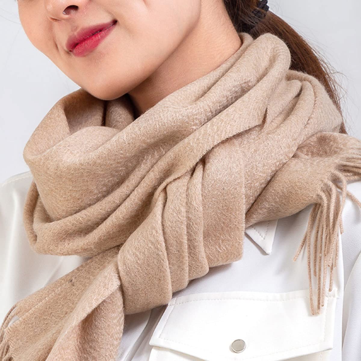 Bufanda de cachemir puro para mujer, estola larga, suave y gruesa con borlas, ideal para otoño e invierno.