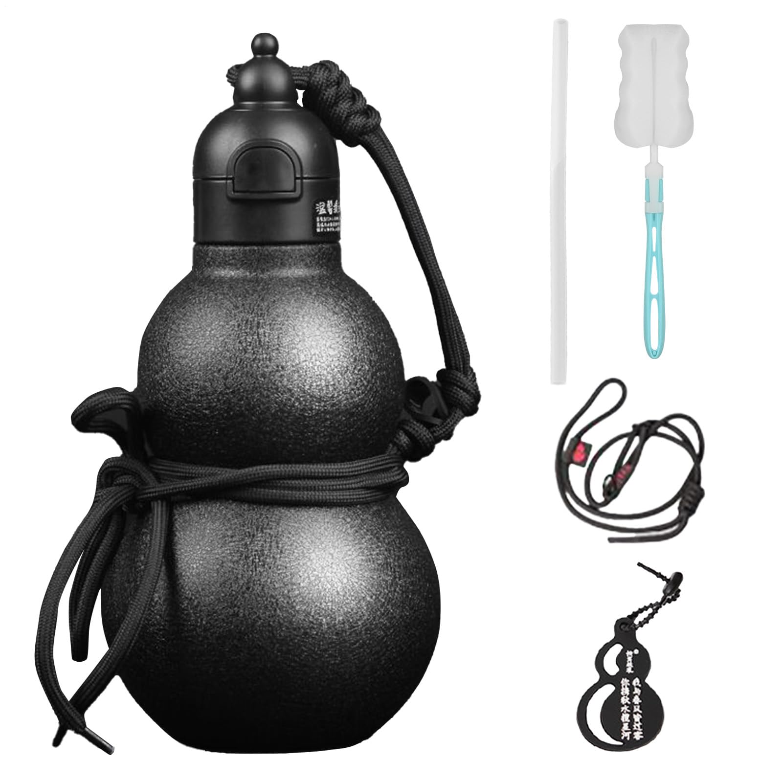 Gourd Water Bottle,580ml Milk Coffee Drinkware - with Strap and Straw Stainless Water Bottle,for Men Sports Travel Camping Outdoor Fishing Hiking Gym