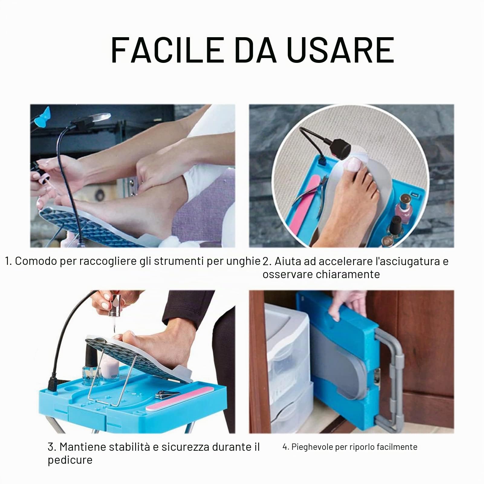 Poggiapiedi per pedicure, Facile da riporre Professionale Ragionevole Pieghevole Robusto Stabile Supporto per pedicure con lente d'ingrandimento a LED Ventilatore per asciugatura per la