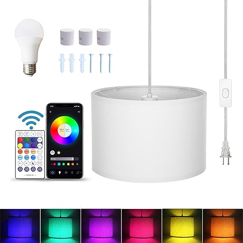 Miniatura 1 de Lámpara colgante de 15 pies con interruptor, luces colgantes blancas con cable de enchufe, lámpara colgante con control remoto, lámpara colgante