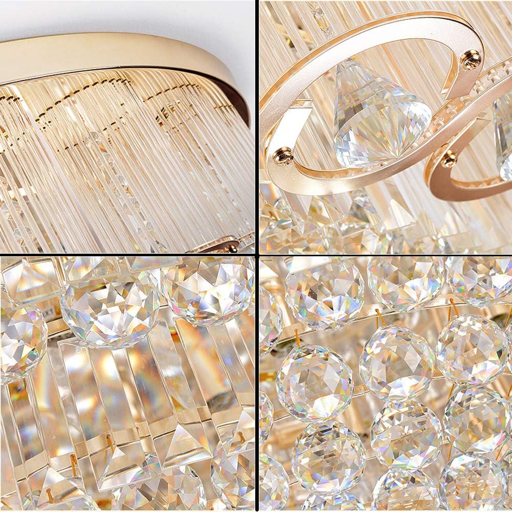 31.5 inch Luxury Crystals LED Ceiling Light Fixture, Modern Chandelier Pendant Lighting Flush Mount with 8 E14 Base for Living Room Bedroom Restaurant