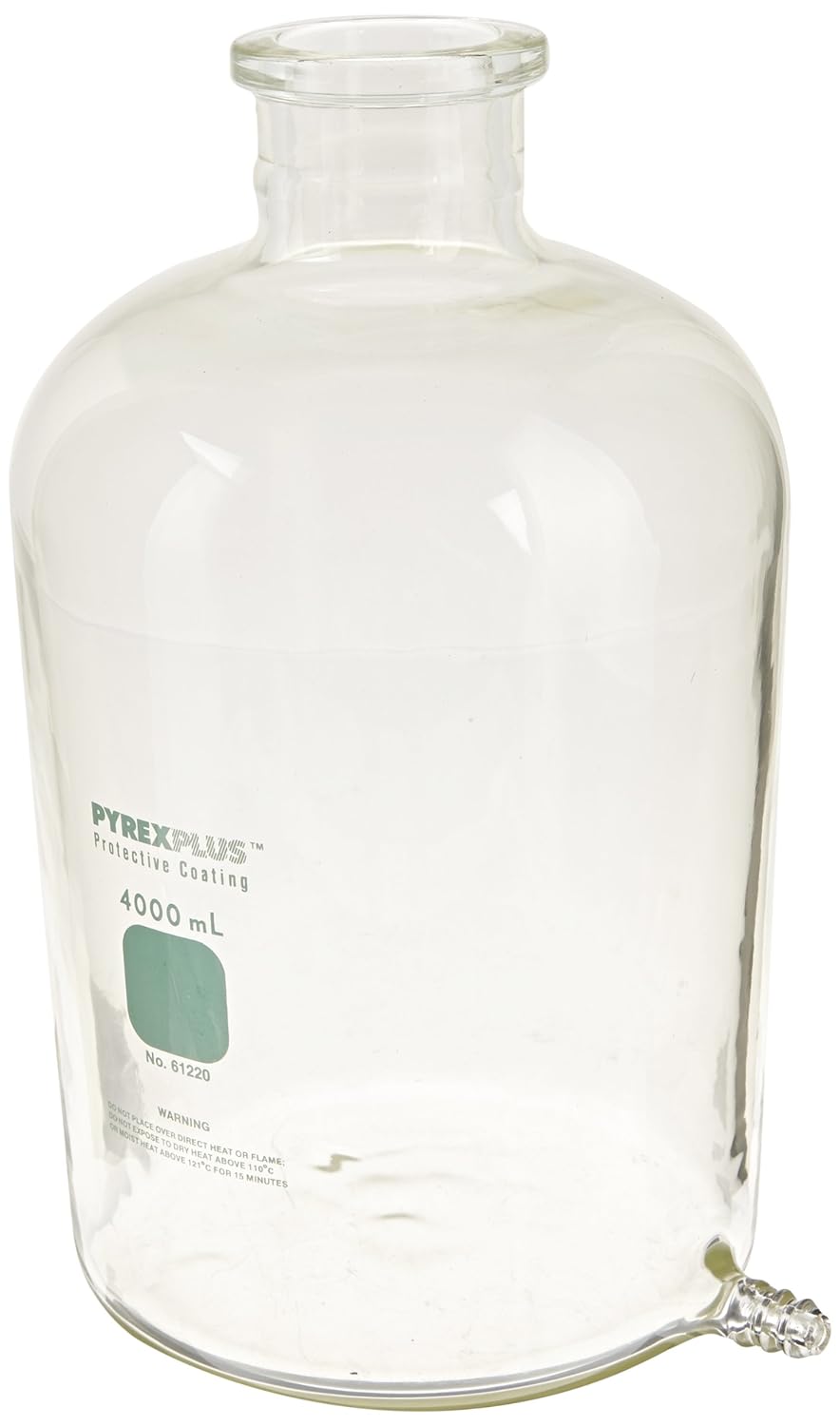Corning Pyrexplus 61220-2L Borosilicate Glass Non-Sterile Aspirator Bottle with Bottom Sidearm, 2000ml Capacity (Case of 4)