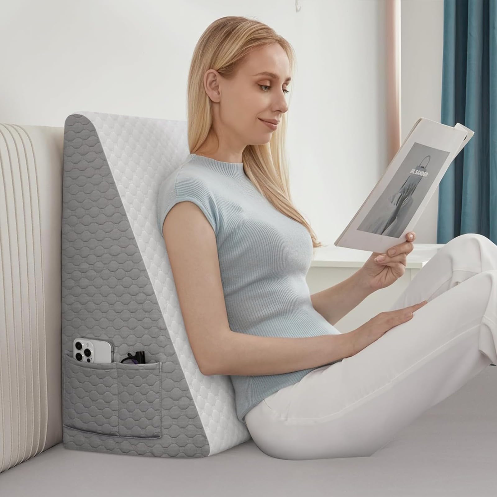 Almohada de cuña Grande Triangular para Adultos para Dormir después de la cirugía,Almohadas de cuña de reflujo para piernas y Rodillas,Almohada de Lectura cojín