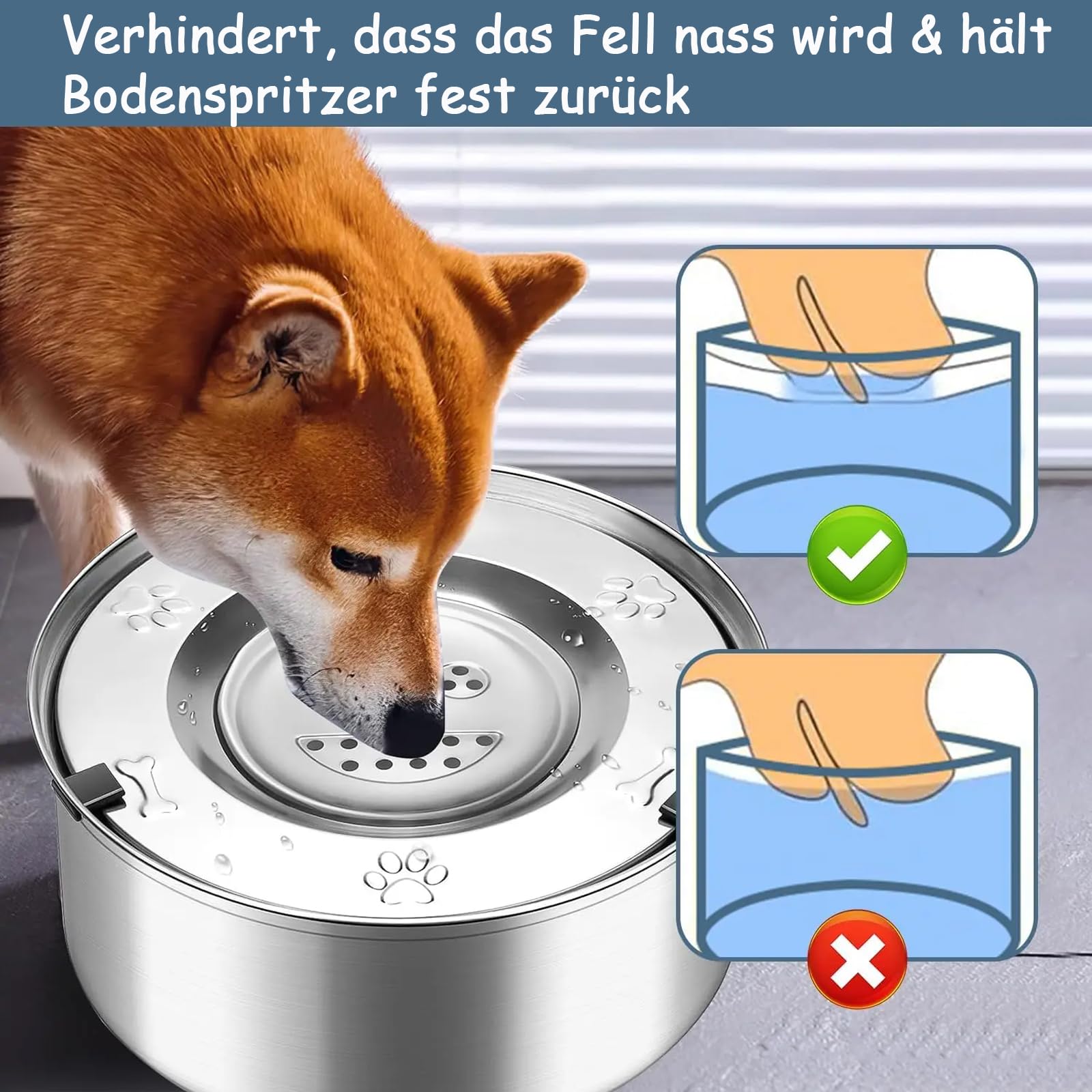 Abreuvoir Anti-Lèchage pour Chiens 3L en Acier Inoxydable sans Bavures | Abreuvoir Lent pour Chiens Moyens et Baveux | Abreuvoirs de Voyage pour Chiens