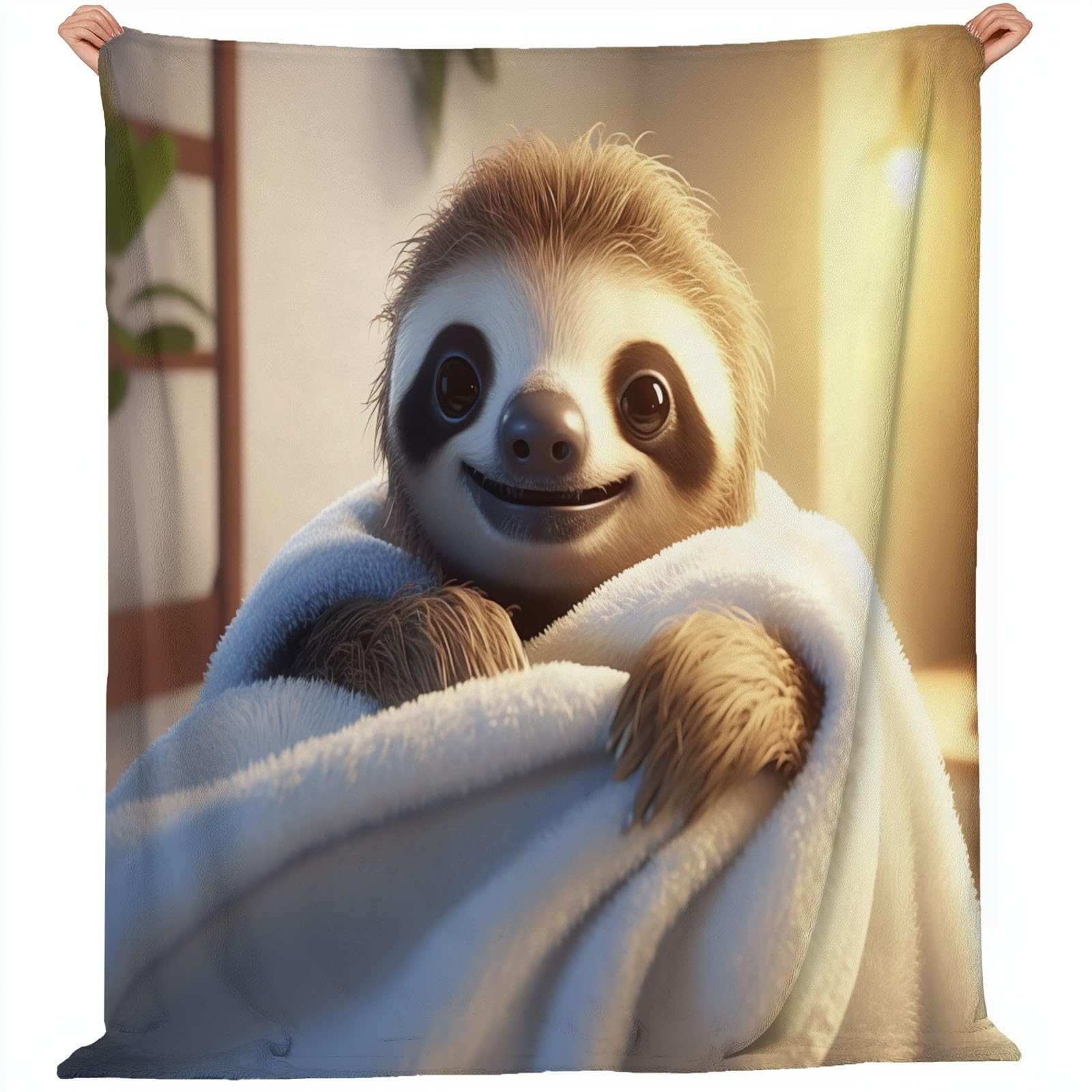 Warme Kuscheldecke Flanell Faultier Decke, 150 x 200 cm Niedliches Tier Faultier Drucken Sofadecke Weiche - Flauschige Wolldecken Tagesdecke Wohndecke Für Erwachsene & Kinder Dekor Grau