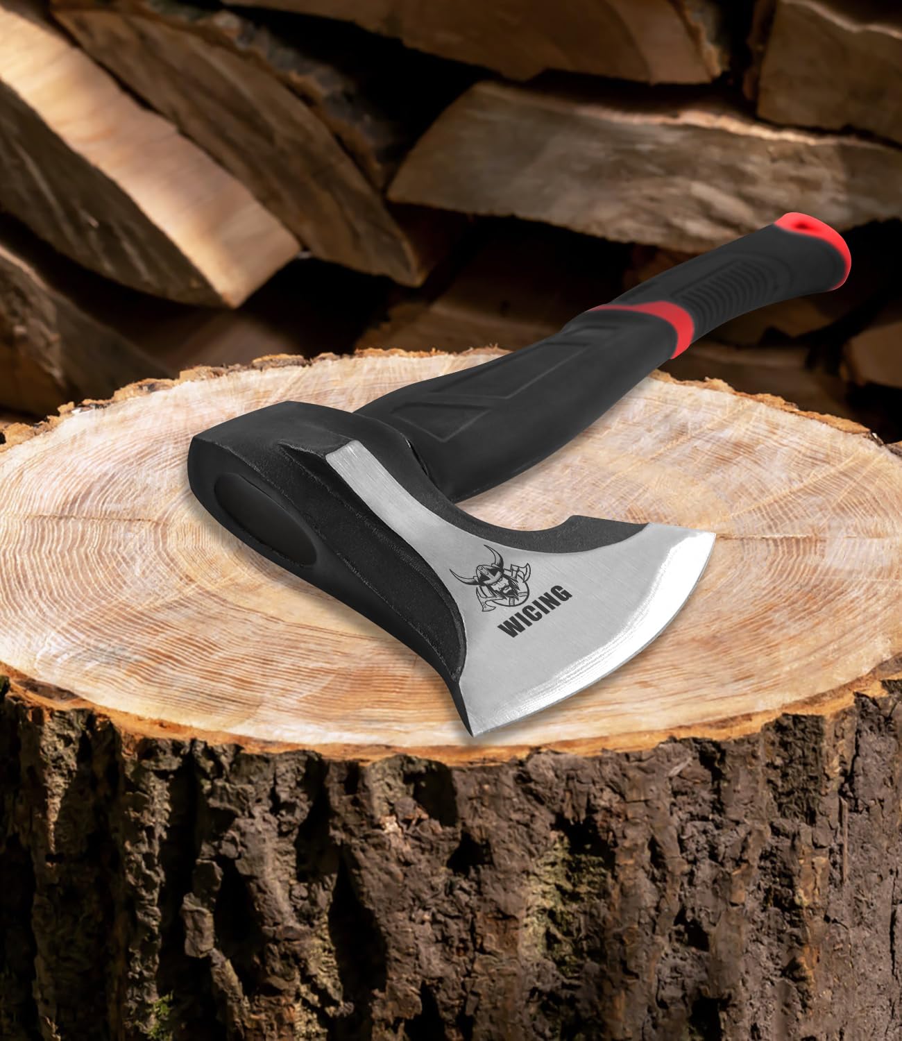 38 cm Beil für kleines bis mittelgroßes Anzündholz, Spaltaxt aus 1065 Manganstahl mit ergonomischem Fiberglasgriff, 1 kg