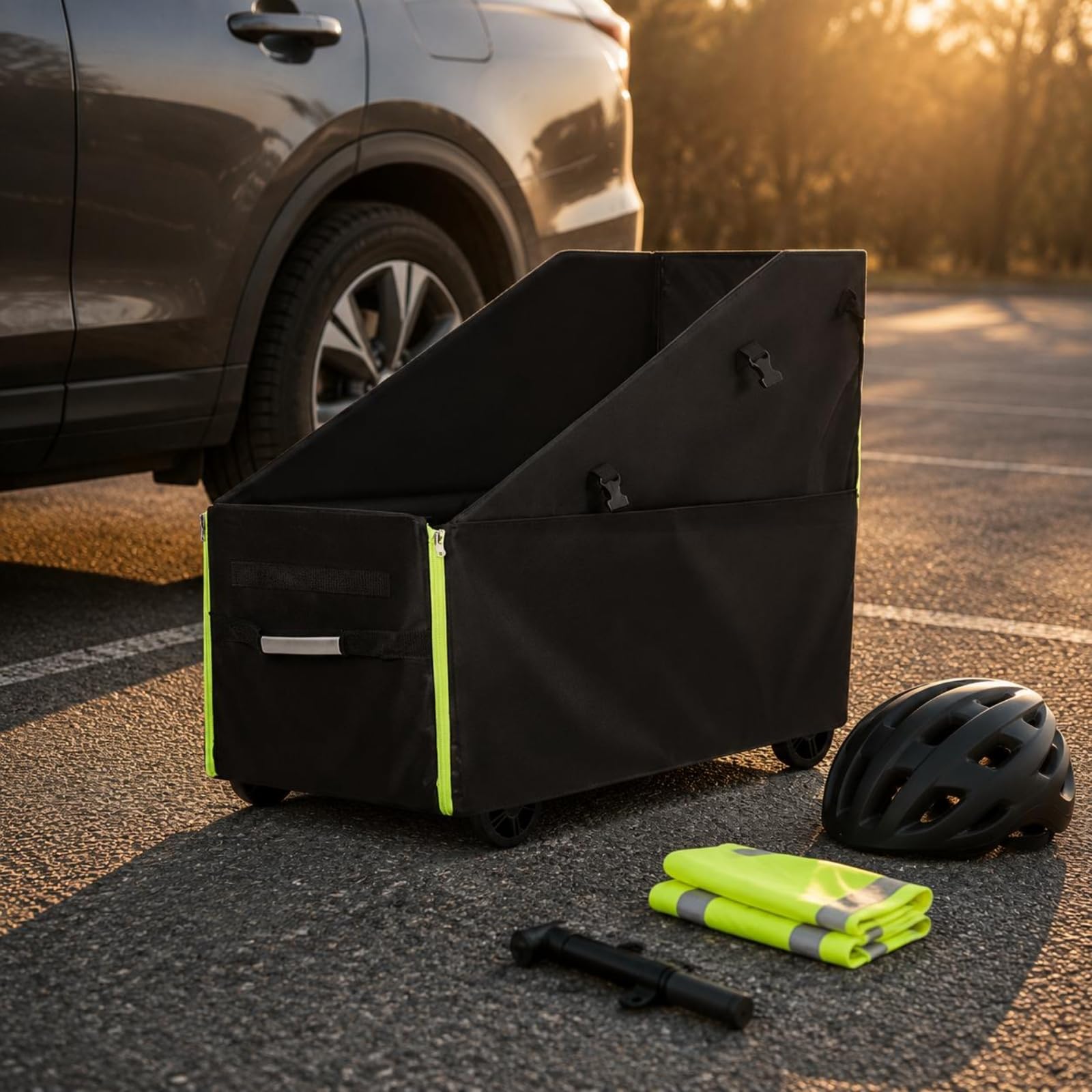 MERIGLARE Cesta de Almacenamiento para Maletero de Coche Plegable en Lona Oxford con Protección Lateral Reforzada y Práctica Apertura Adecuada para Llevar, Negro, Negro, Grande - Sin Ruedas