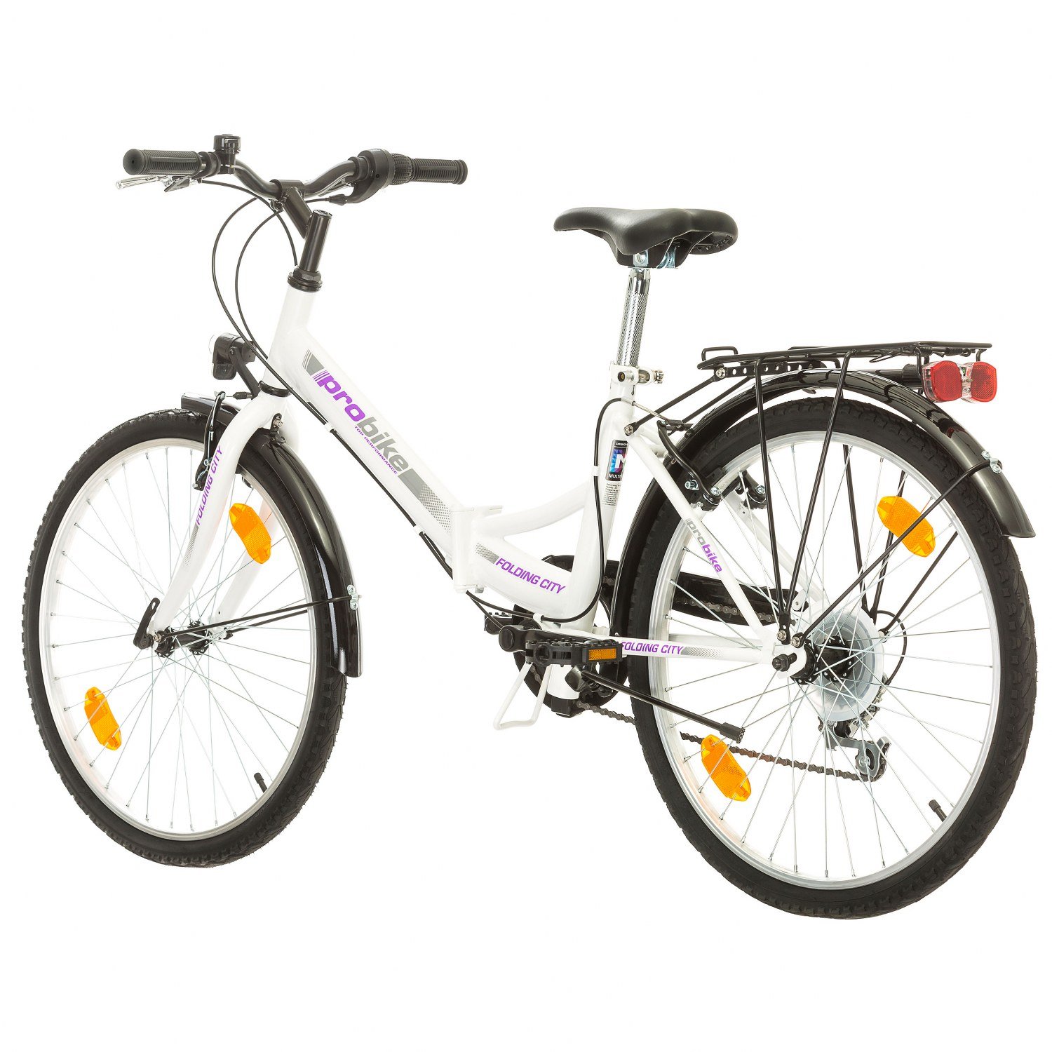 Multibrand, Folding City 24 Lady, 24 Pulgadas, 457 mm, Bicicleta de montaña Plegable, 18 velocidades, para Mujeres, niña, Guardabarros Delantero y Trasero, Lustre Blanco Lilac-Gris