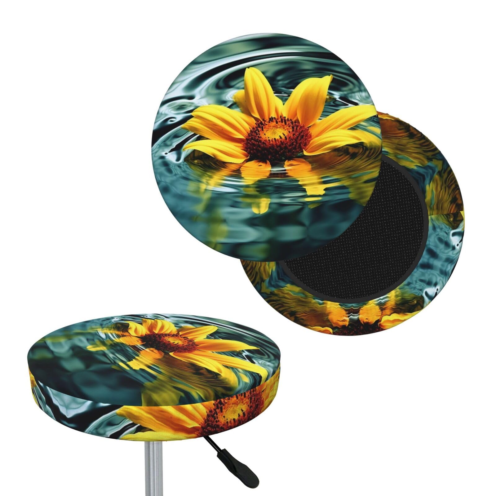 NONHAI Sunflower in Water Bar Stool Cover Round Elastic Stool Cushion Covers Dustproof Bar Chair Cover Washable Stool Cushion Slipcover Stretch Stool Seat Covers for 12-14 Inch Chair