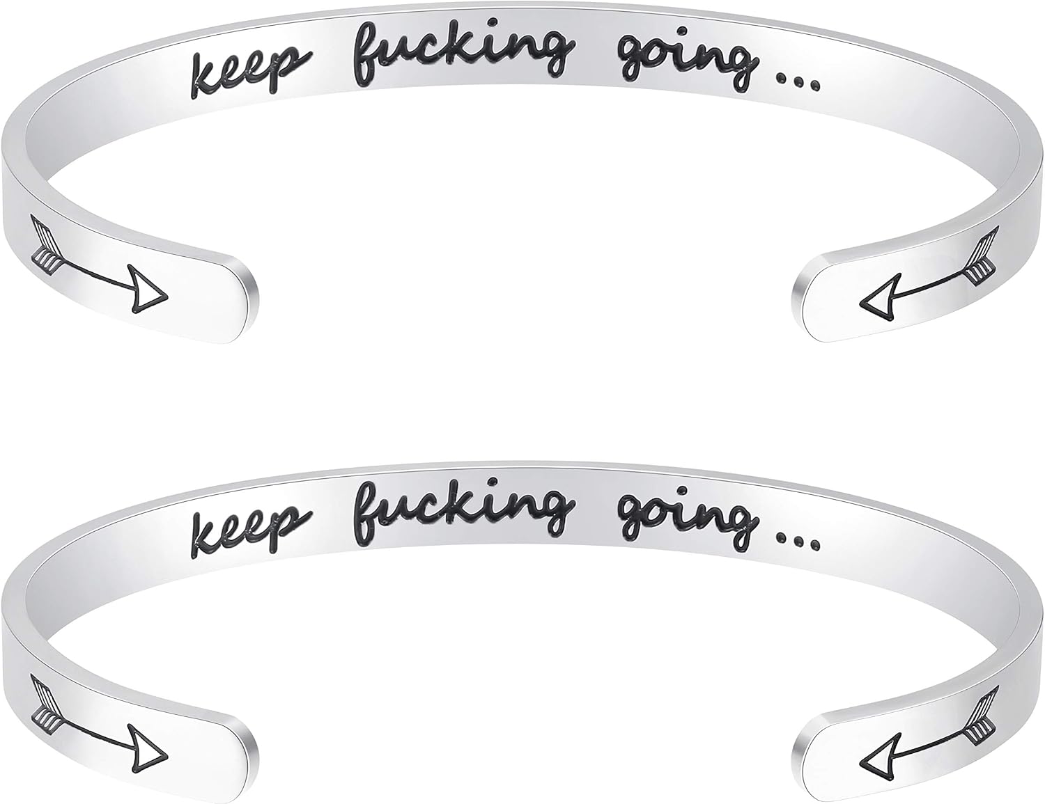 Fesciory Inspirational Bracelets for Women,Stainless Steel Engraved Personalized Positive Mantra Quote Keep Going Cuff Bangle College Graduation Christmas Gifts for Her