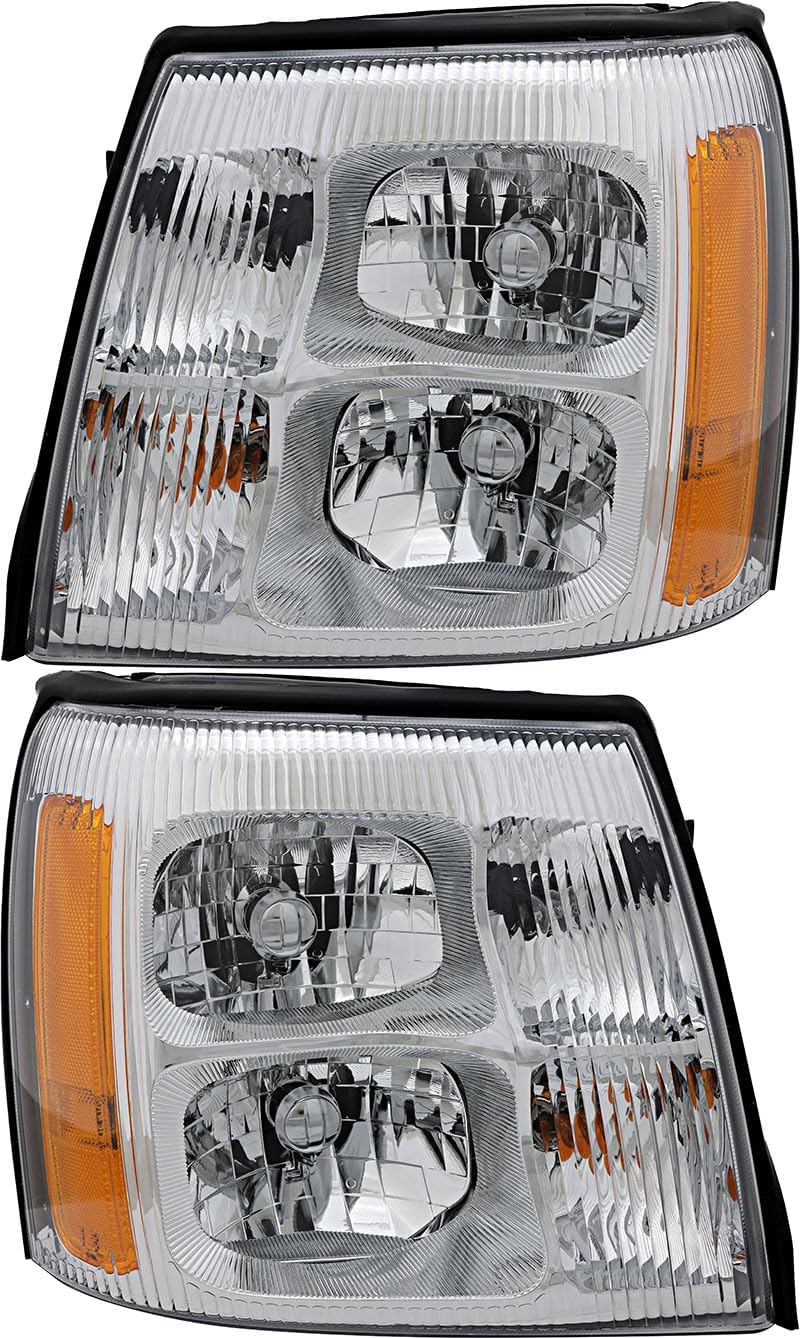 For Cadillac Escalade Headlights Lamps Set 2002 Halogen Driver and Passenger Side