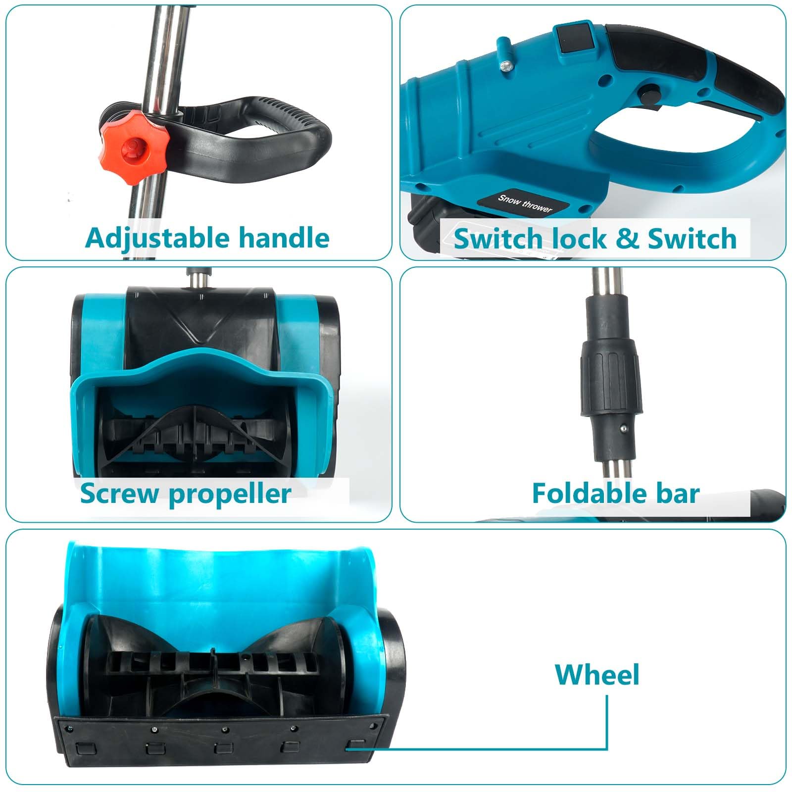 Schneefräse Akku, 900W Elektrischer Schneeschieber mit 2X 3000mAh Akku, 35CM Schneefreiheitsbreite, 15CM Schneetiefe, 7M Wurfweite, Faltbare Aufbewahrung