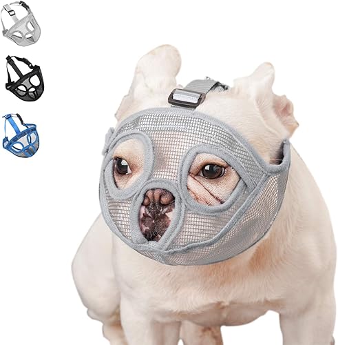 Miniatura 10 de Bozal corto para perro, bozal de bulldog, perro para morder, ladrar, masticar, ajustable (L, negro)