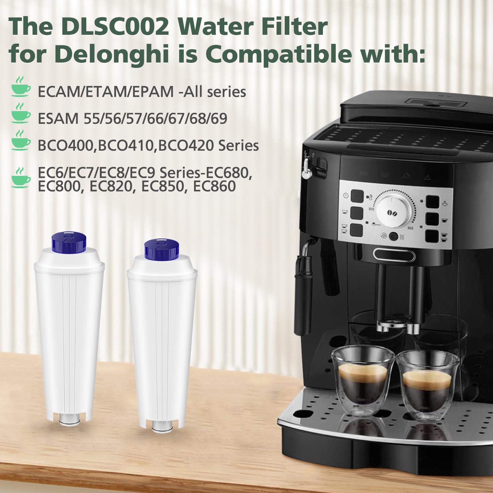 Filtres à Eau Compatibles DeLonghi DLSC002 (lot De 2) - Pour Machines Magnifica S, ECAM, ESAM, ETAM
