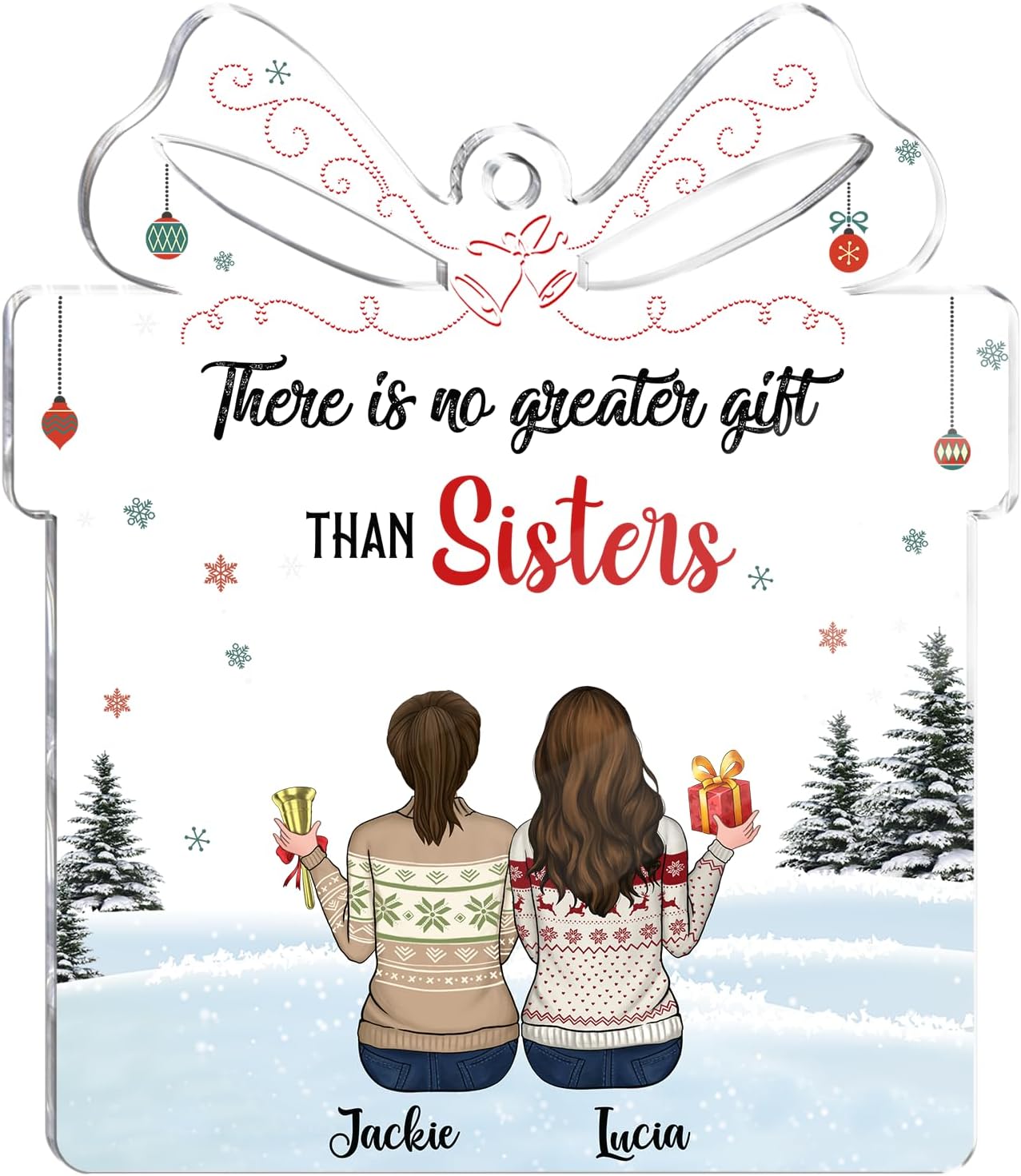 GOSSBY Transparent Ornament - Custom (2 Women) There is no Greater Gift Than Sisters Friends Christmas Ornaments 2023 Friendship Ornaments for Women Friends Bestie Gifts for Women Fr