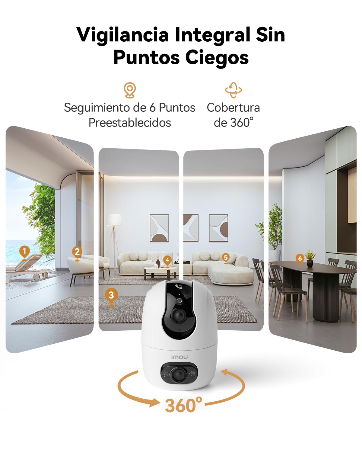 Imou 6MP(2K+2K) Cámara IP WiFi Doble Lente, 2.4/5Ghz Cámara Vigilancia WiFi Interior, Visión Nocturna en Color, Detección de Humana, Botón para Llamar, Admite Tarjeta SD hasta 512 GB, Ranger 2C Dual