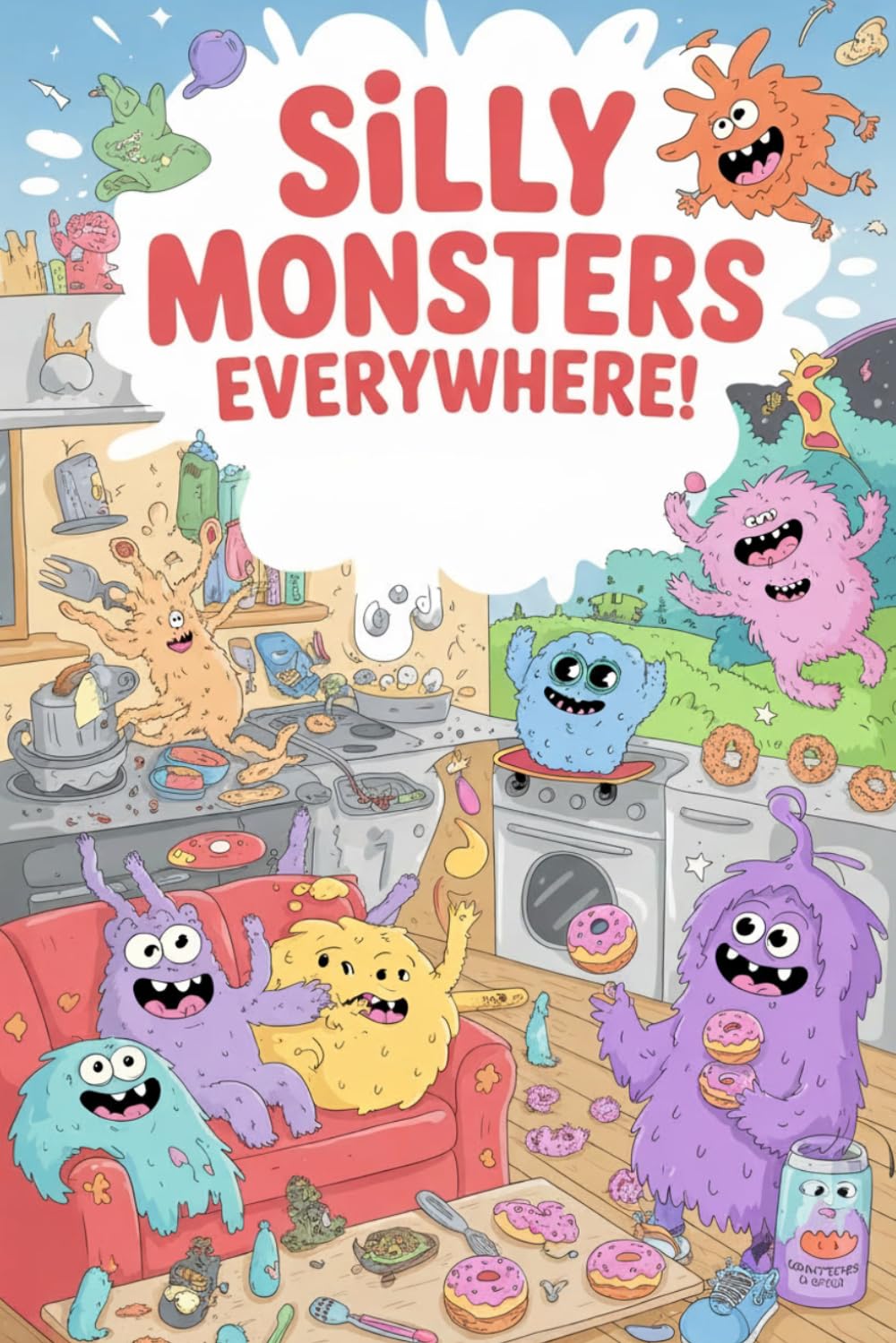 Silly Monsters Everywhere!: A Funny Coloring Book with Wacky Monsters in Hilarious Everyday Situations for Kids & Adults