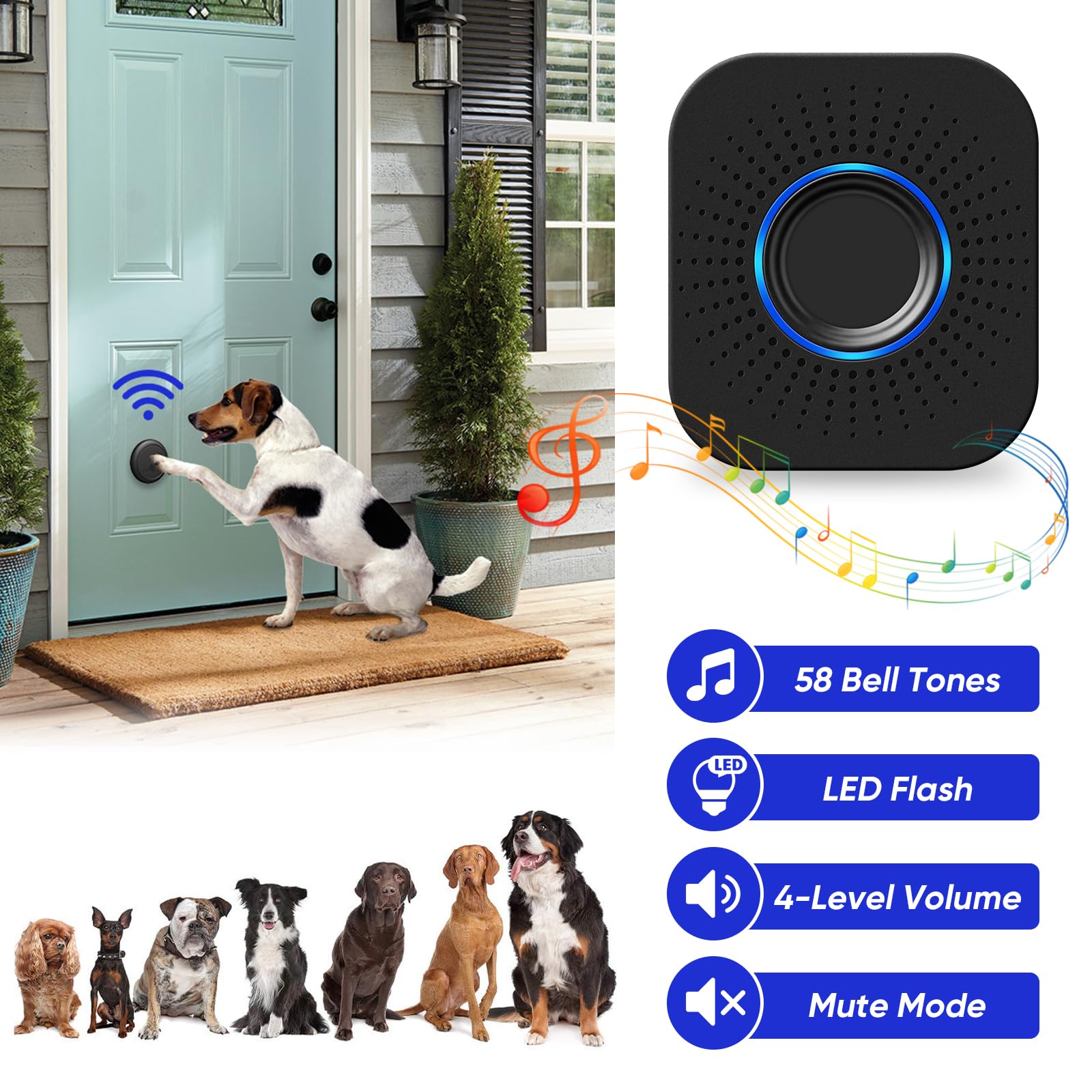MYPIN Campanello per Cani, Campanello Cane Senza Fili per l'addestramento del Cane al Vasino, Impermeabili IP65, 1.000 Piedi, 1 Ricevitore CC + 2 Trasmettitori