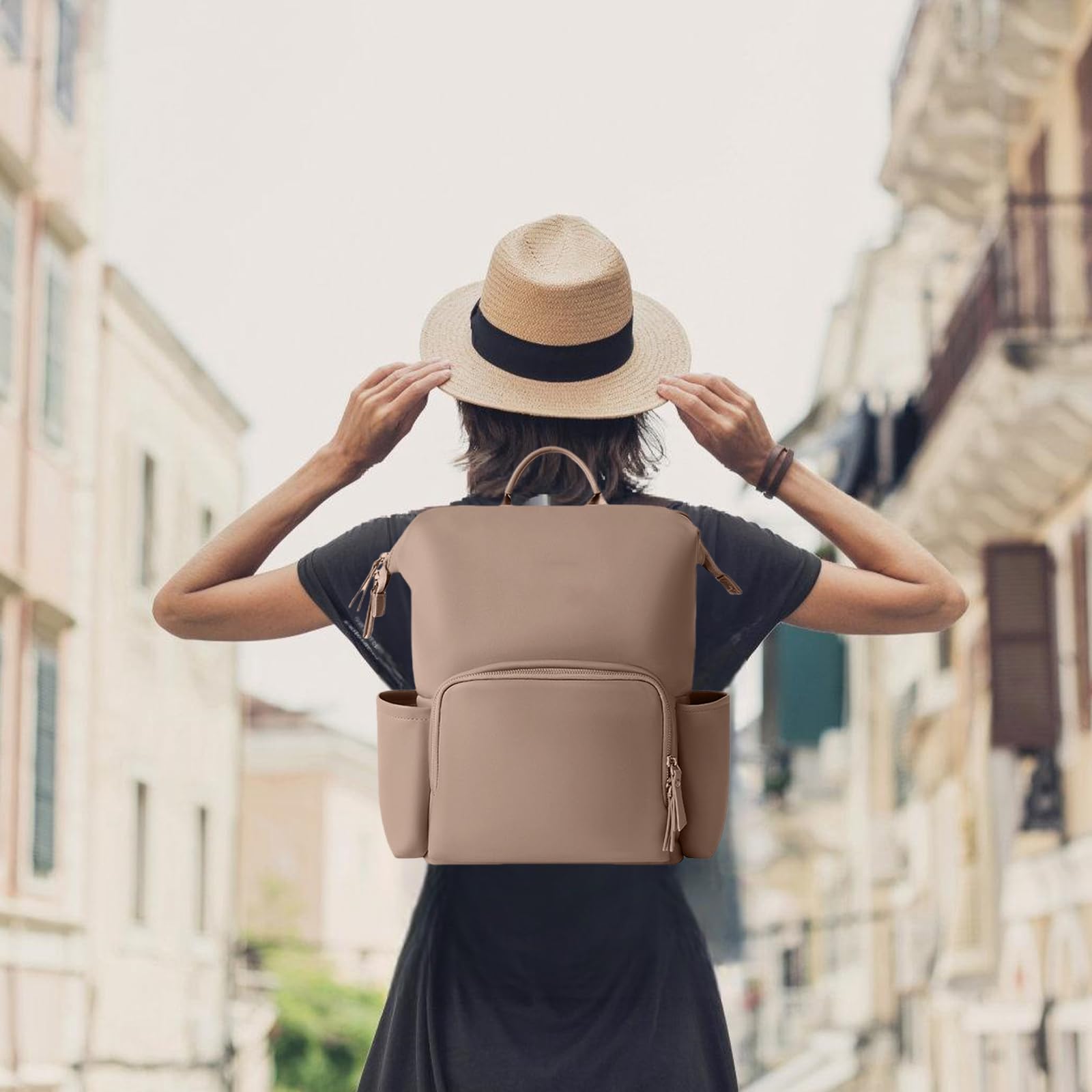 Bolsa para pañales, bolsa de bebé de piel sintética resistente al agua, espaciosa mochila de viaje, organizador de múltiples bolsillos, elegante mochila resistente, cómodas correas de hombro