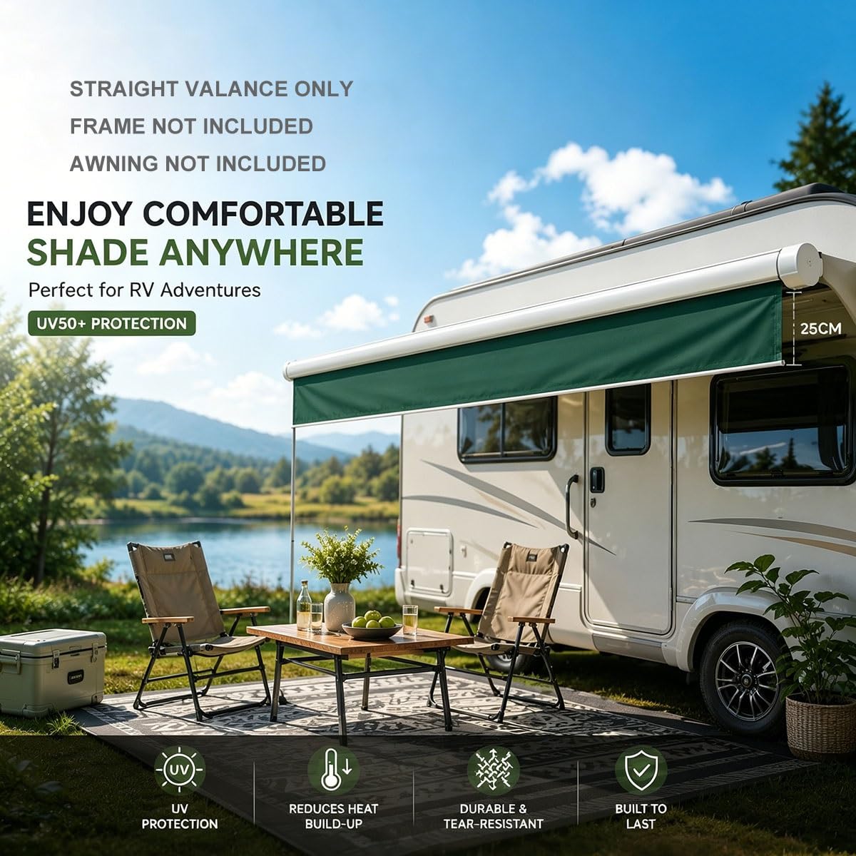 Générique Lambrequin Droit de Remplacement pour Store Banne, Tissu de Lambrequin Imperméable en Polyester, Bord Droit de Remplacement pour Terrasse, Balcon, Jardin, Camping-Car(Gris,B500cmxH20cm)