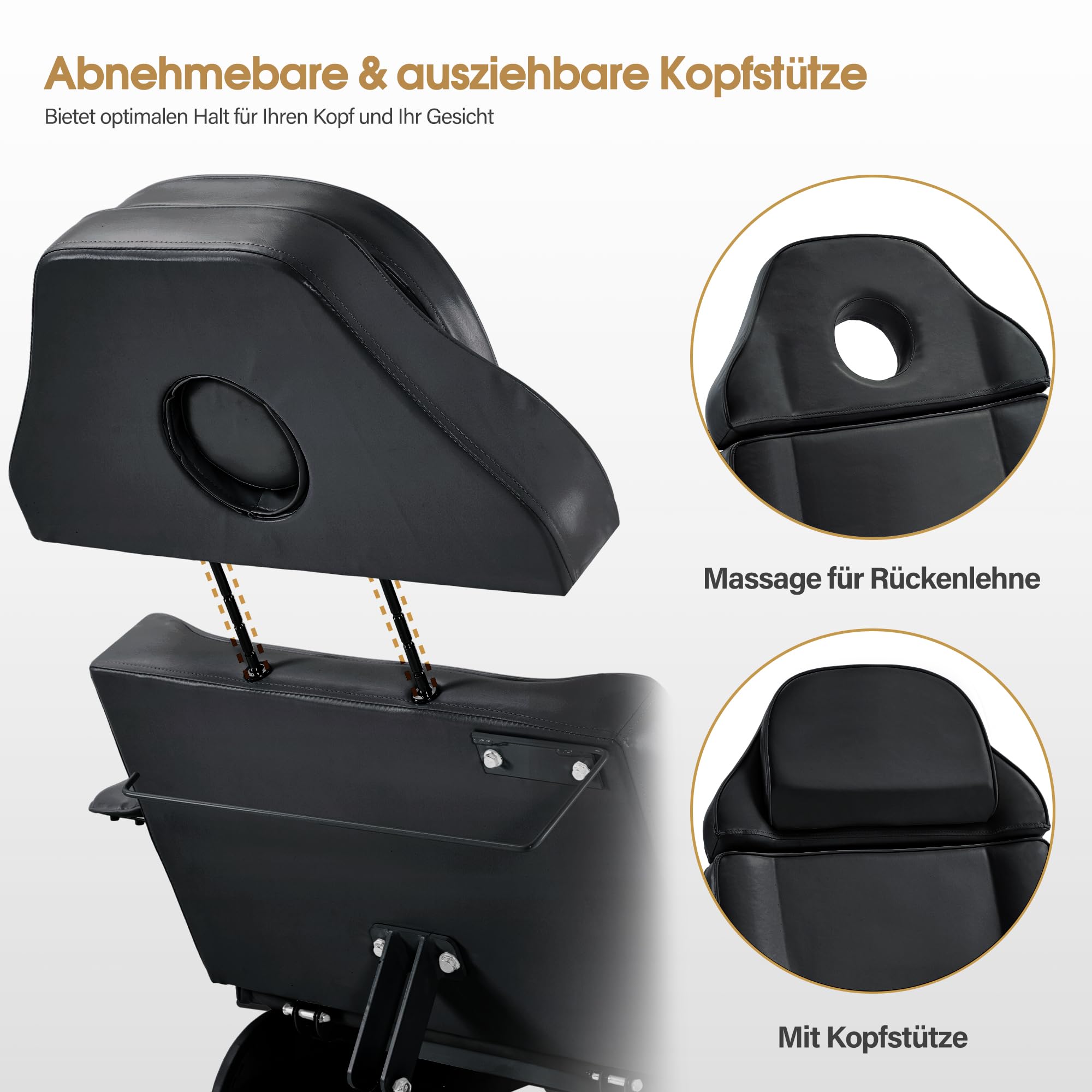 Barberpub Kosmetikliege Elektrisch, Massageliege Klappbar & Höhenverstellbar, Tattoo Liege mit 3 Motoren, Massagetisch für SPA Salon 0751 (Schwarz)