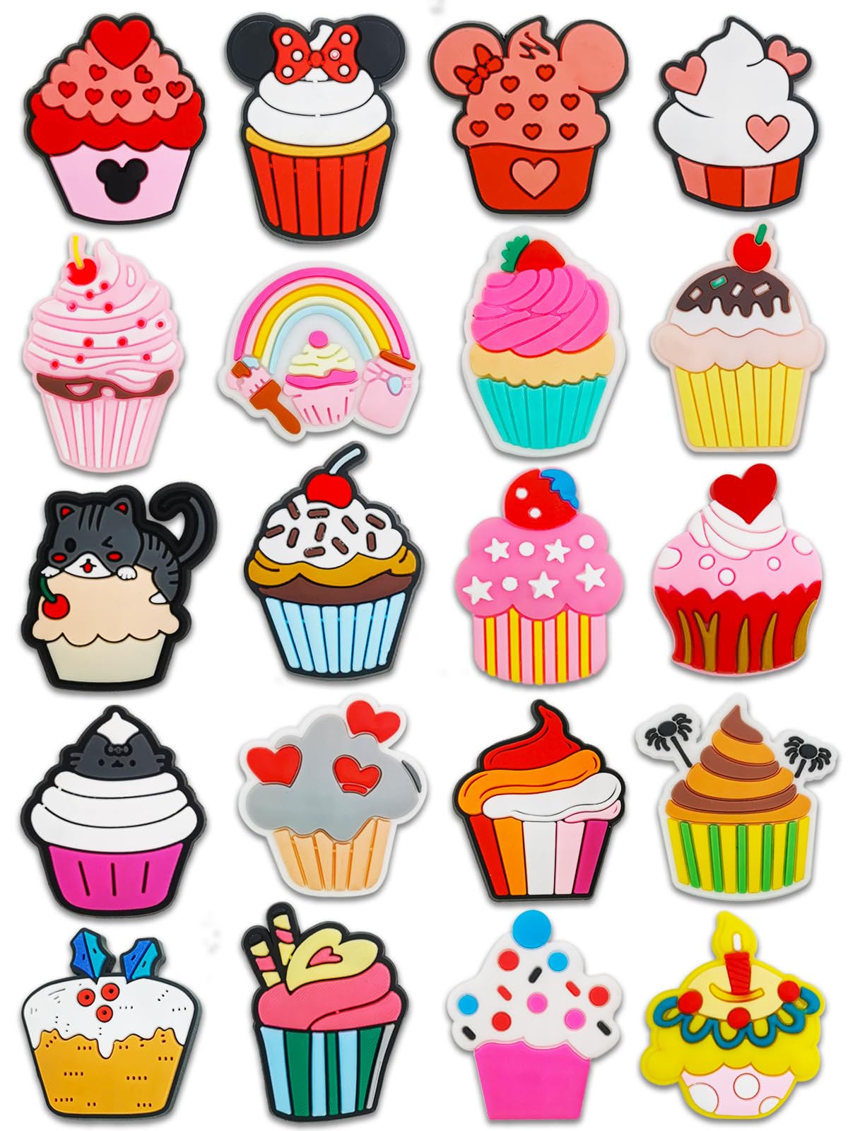 20PCS Cupcake Shoe Charms for Croc Bubble Slides Clogs Sandals, Cute Cake Shoe Accessories Decorations for Kids Girls Boys Teens, Polyvinyl Chloride, No Gemstone