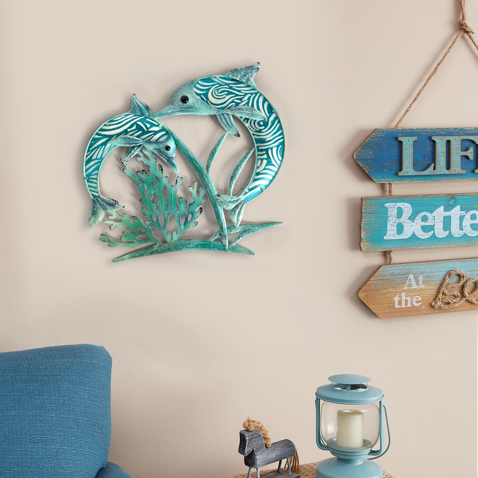 Metal Dolphin Wall Decor, Metal Fish Art Wall Decor, Ocean Themed Wall Decor For