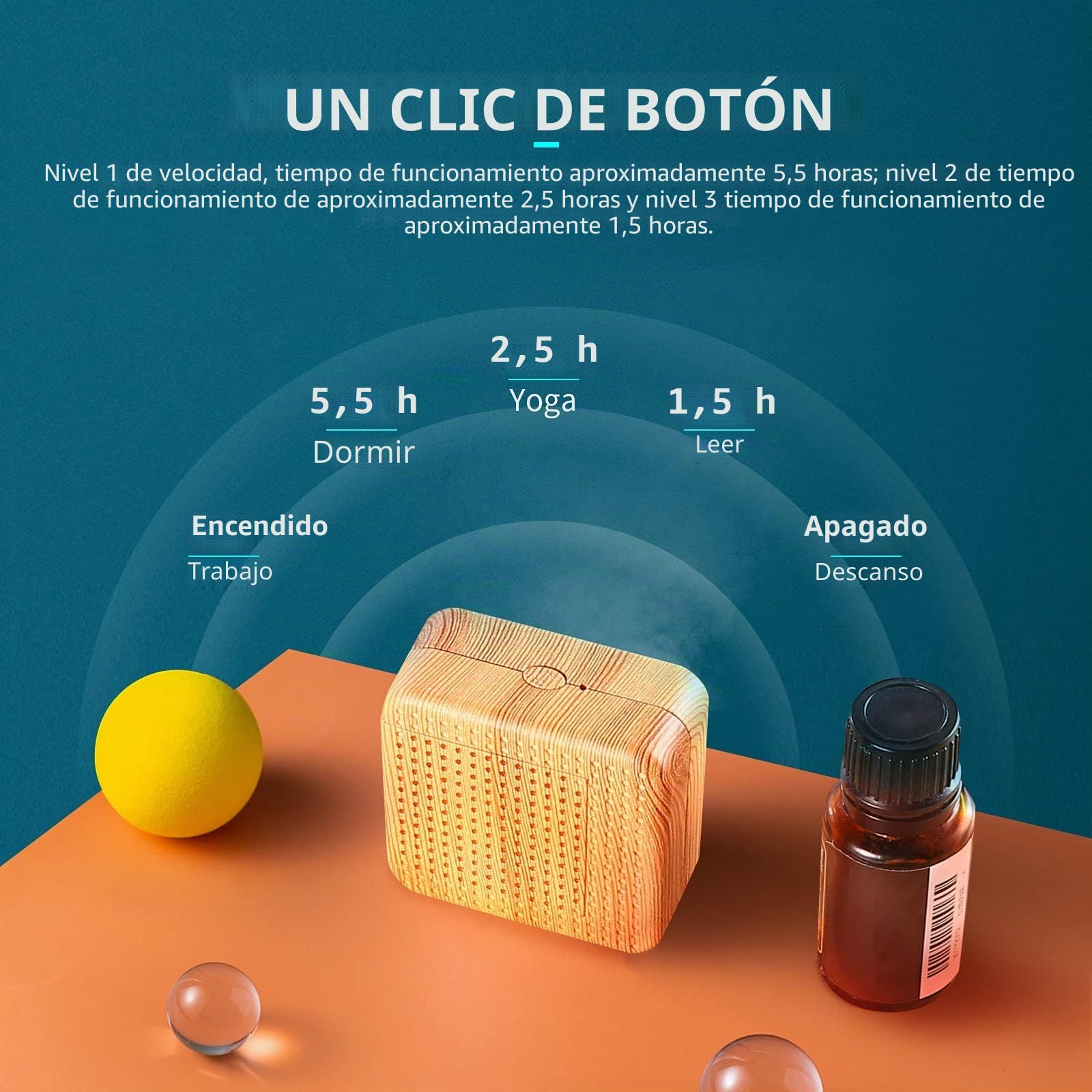 weljoy Difusor portátil de grano de madera para aceites esenciales, para coche o viaje, olor fresco,tamaño mini, silencioso, sin agua, batería recargable o USB, Wood Grain,1.00[set de ]