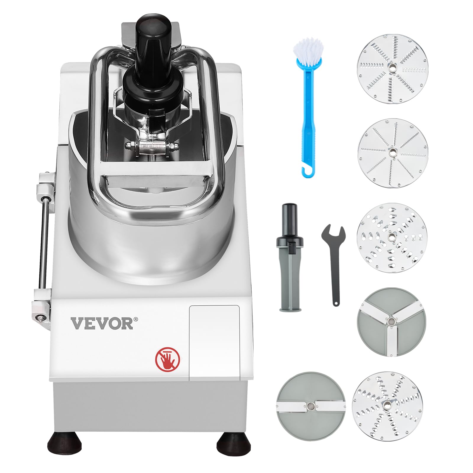 VEVOR Robot da Cucina e Tritatutto per Verdure, 2 Fori di Alimentazione, Robot da Cucina in Acciaio Inox per Uso Alimentare con 6 Lame Staccabili, Grattugia 3 mm/5 mm/7 mm/10 mm Affettatrice 2 mm/4 mm