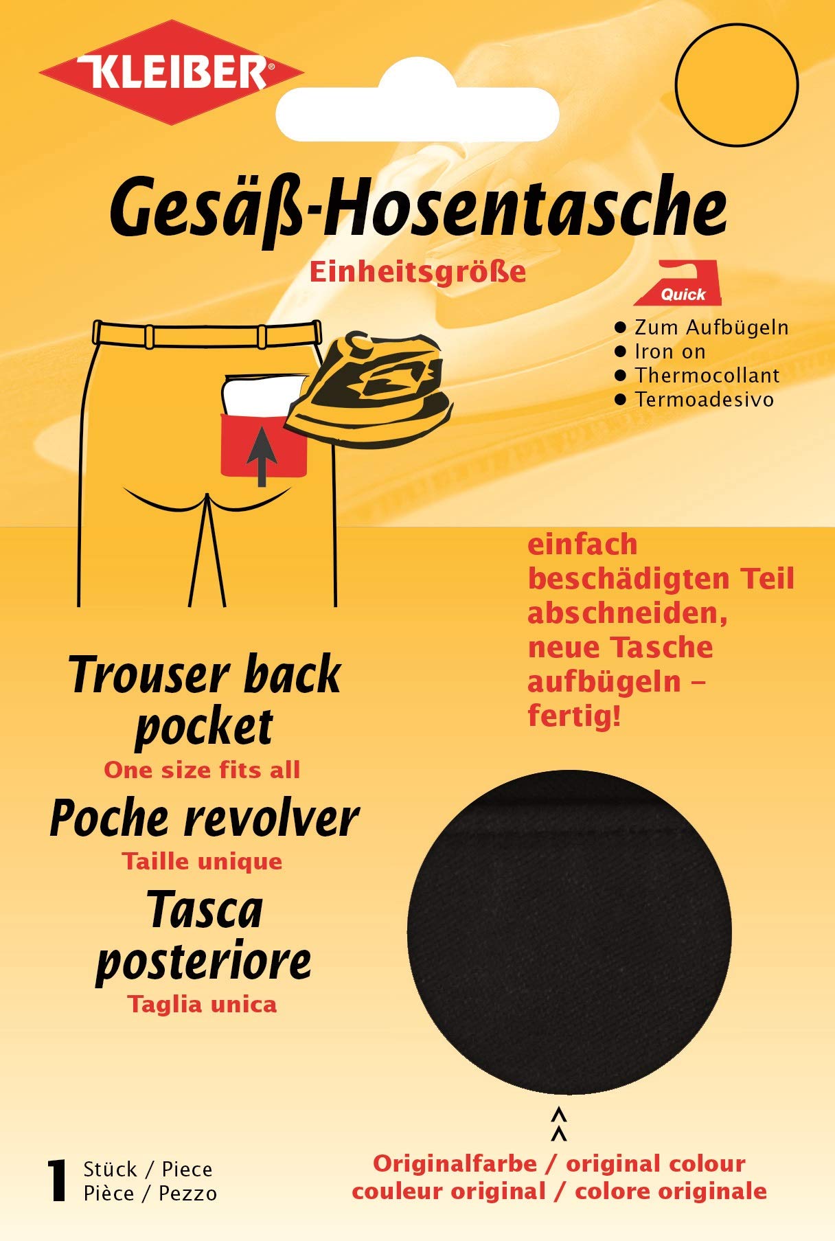 Kleiber Iron-On Replacement Back Pocket, Black
