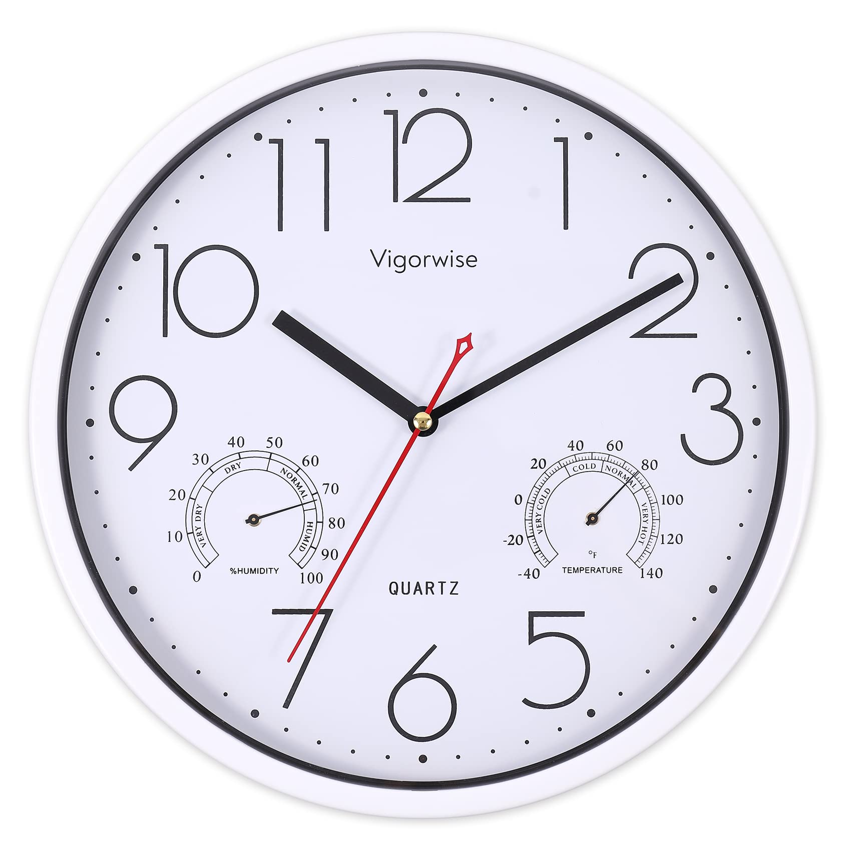 12 Inch White Wall Clock Silent Wall Clocks with Temperature