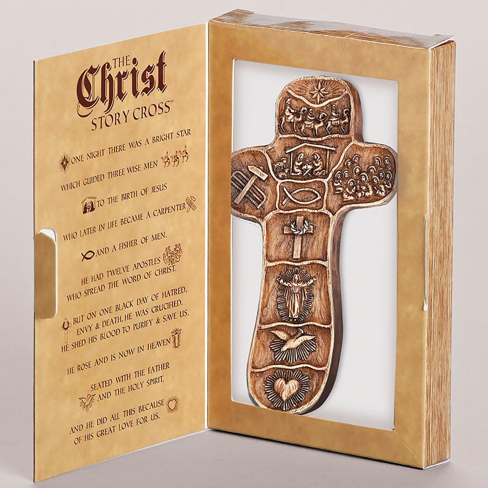 Roman 5" Christ Story Palm Cross W/Story Box Display