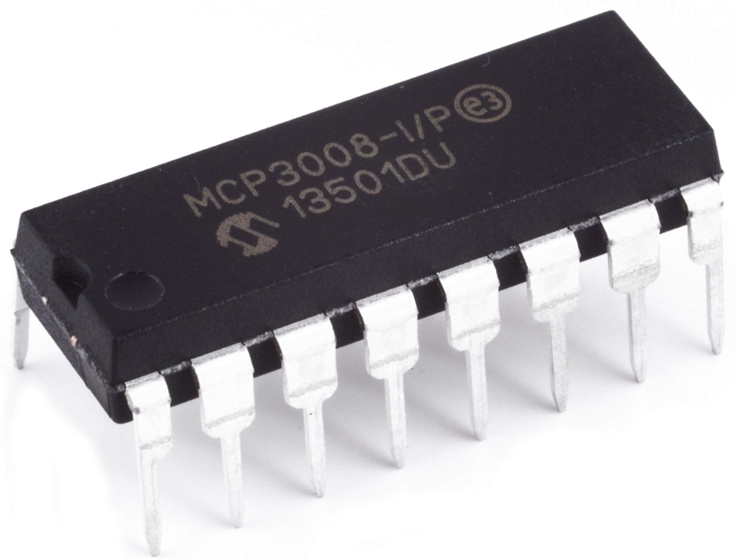 Microchip MCP3008-I/P MCP3008 8-Channel 10-Bit A/D Converters SPI Breadboard-Friendly IC (Pack of 3)