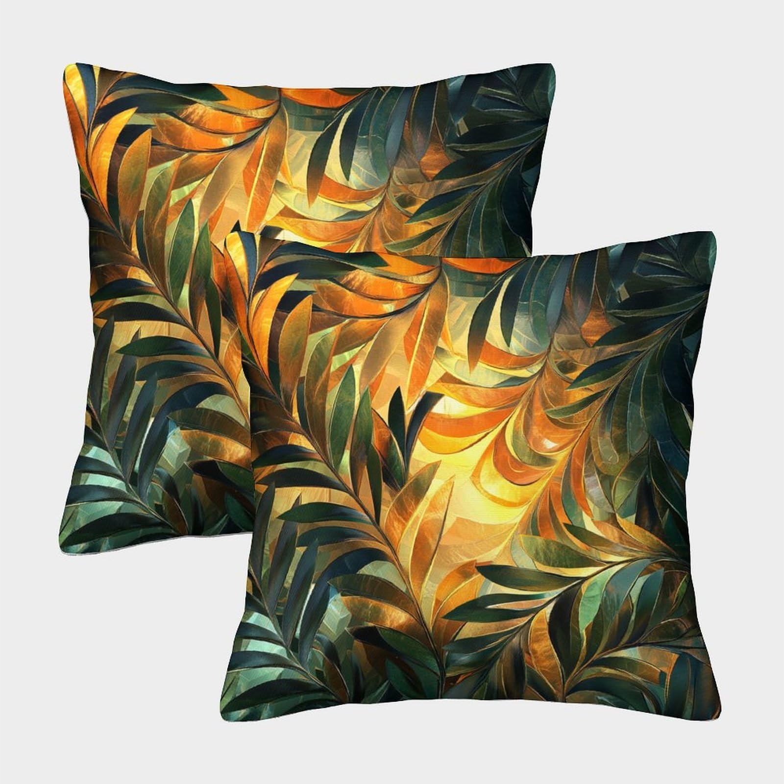 kaiyun 2 Pack Tropical Plants Luxury Digital Printed Soft 3D Leaves Pattern Themed Square Cushion Cover 45x45cm