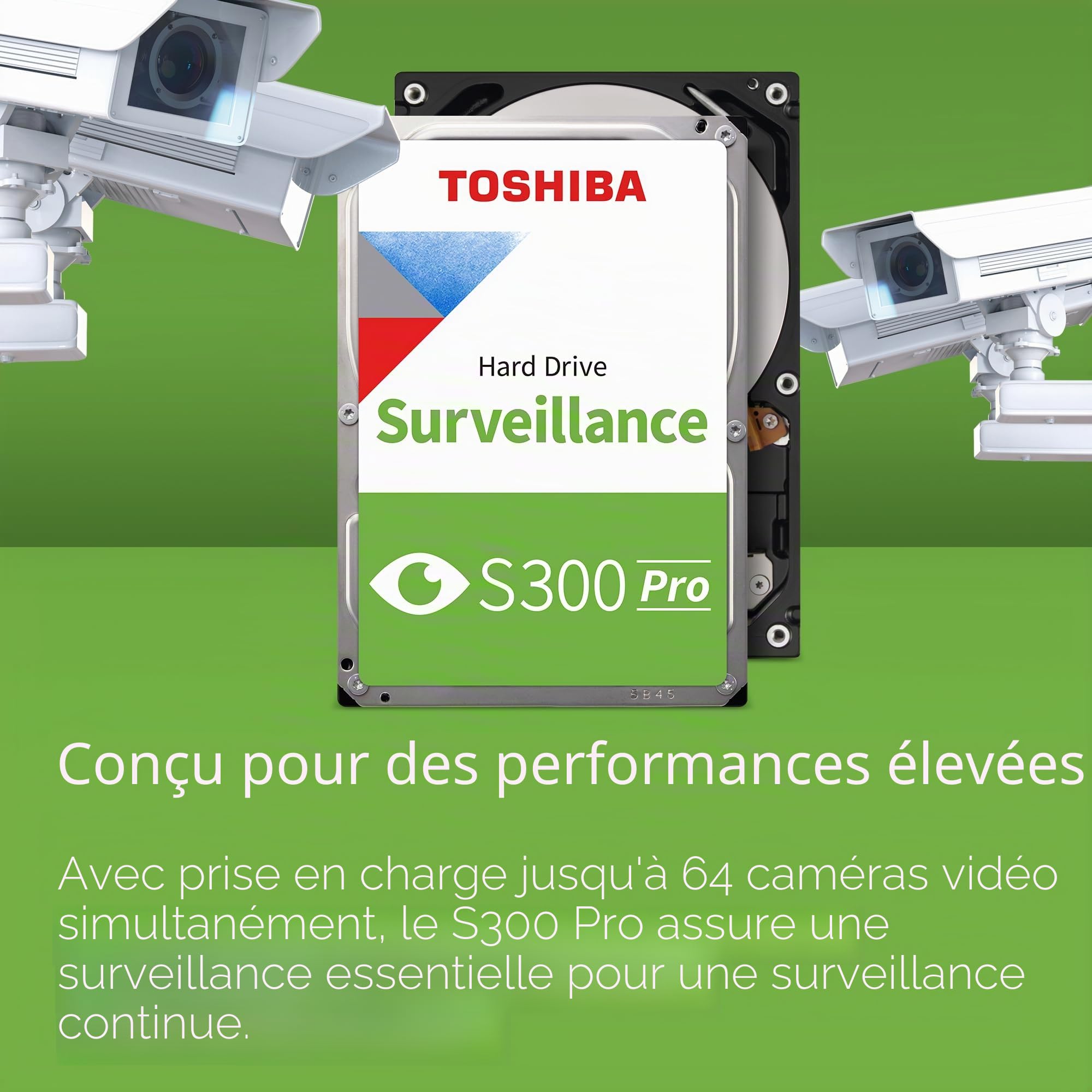 Toshiba S300 Pro 10TB Internal Surveillance Hard Drive, 3.5'' SATA HDD, supporte jusqu'à 64 caméras HD à Une Charge de Travail de 180TB/an (MD10ADA10TV)