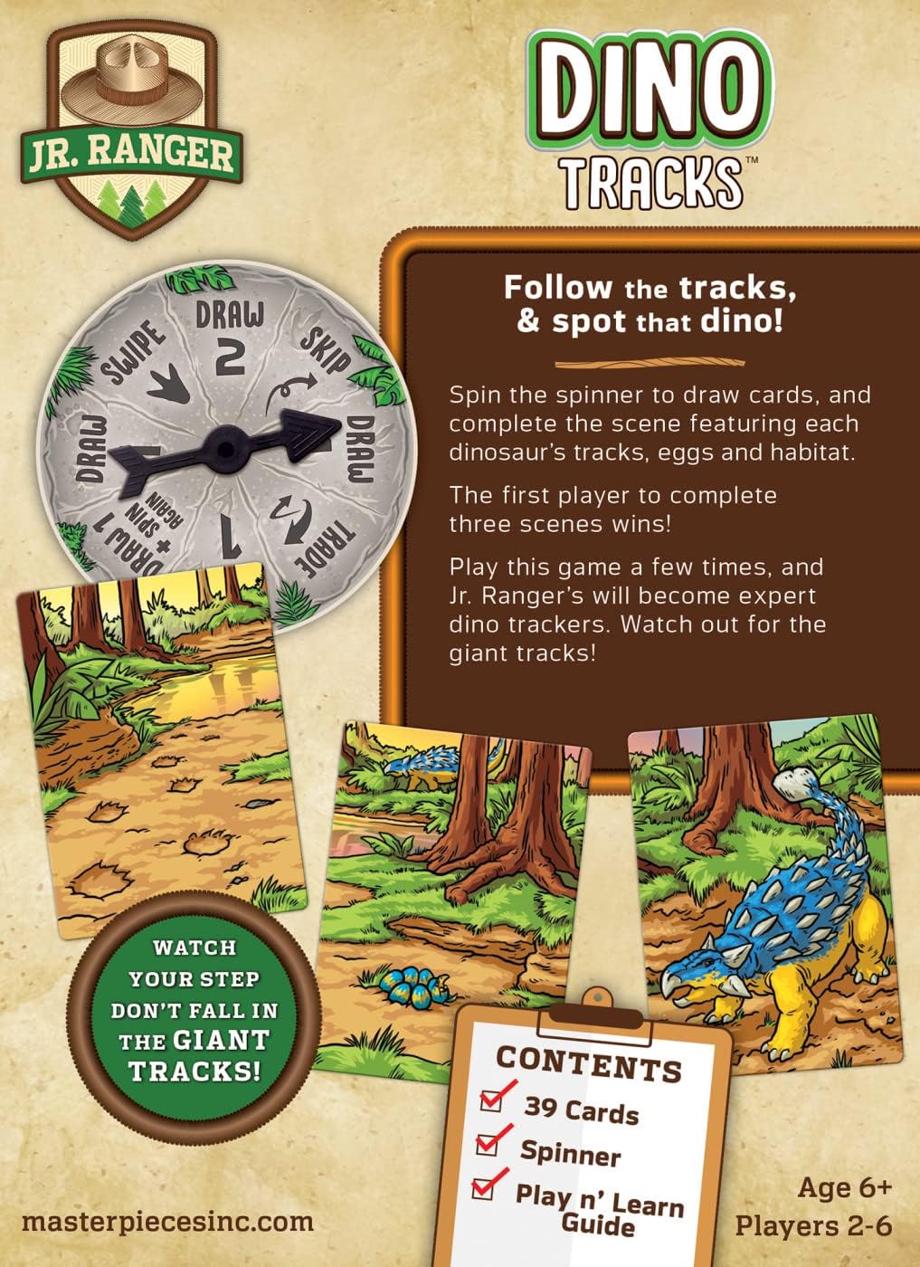MasterPieces Licensed Kids Game - Jr Ranger - Dino Tracks Card Game for Family, Laugh and Learn