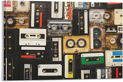 Arte de pared de cassette, arte de pared de cinta, arte de pared de cassette vintage, arte de pared musical, lienzo de cinta retro, póster de lienzo