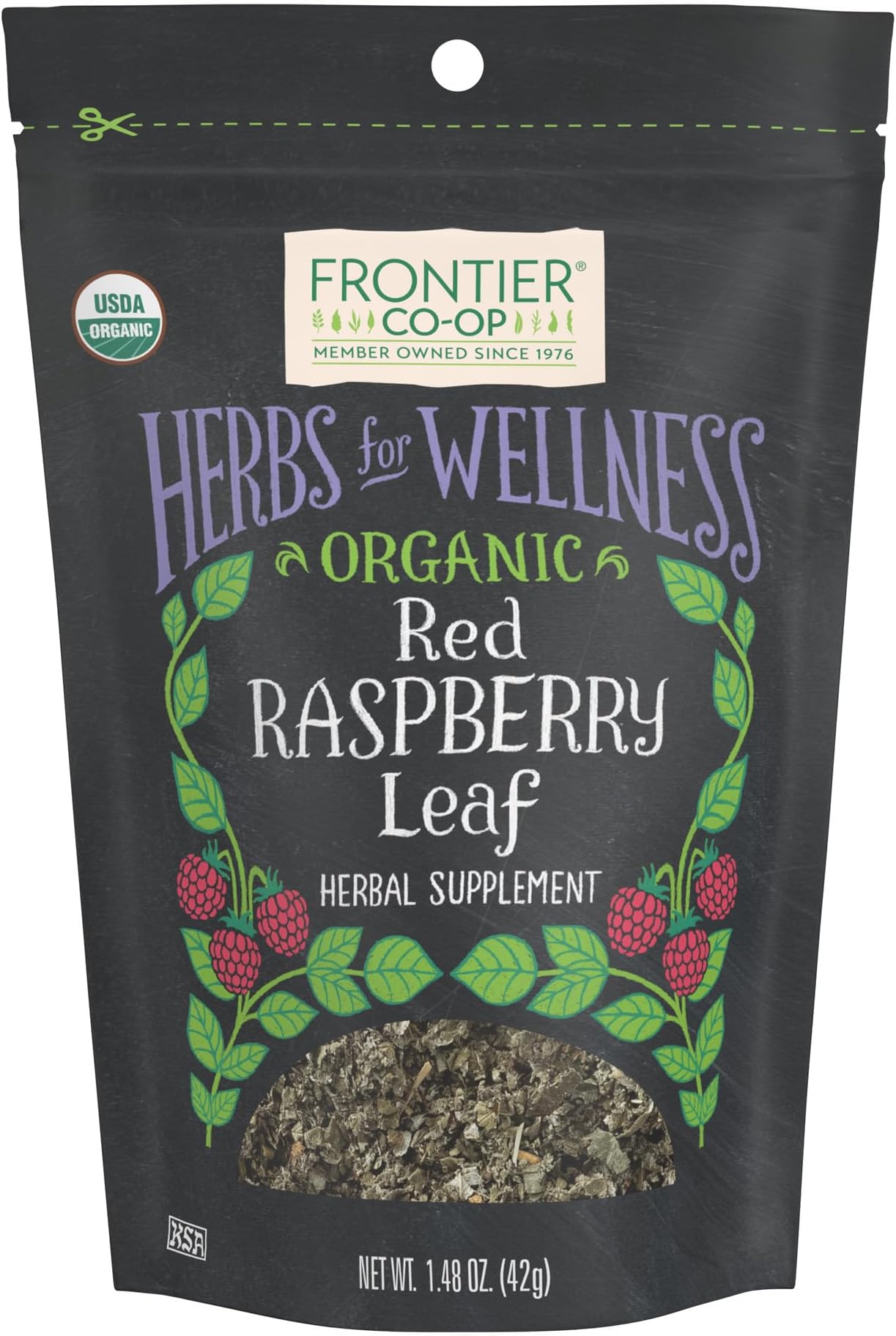 Frontier Co-op Organic Cut and Sifted Red Raspberry Leaf 1.48oz - For Red Raspberry Leaf Tea, Cafe, Restaurant Supply and More - Naturally Caffeine Free
