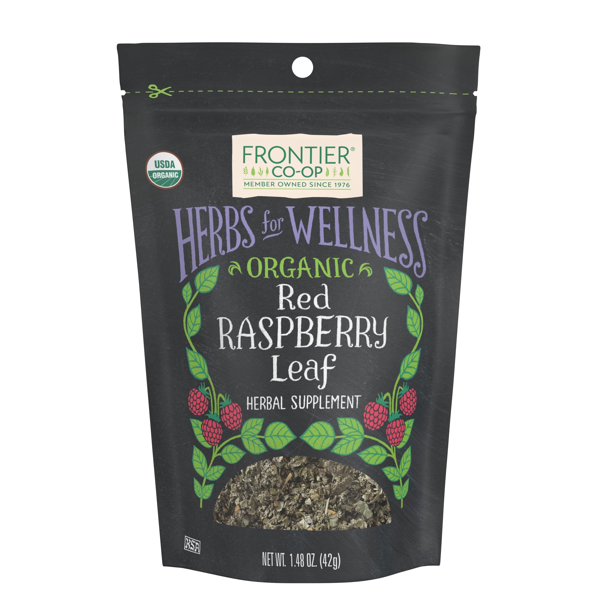 Frontier Co-op Organic Cut and Sifted Red Raspberry Leaf 1.48oz - For Red Raspberry Leaf Tea, Cafe, Restaurant Supply and More - Naturally Caffeine Free