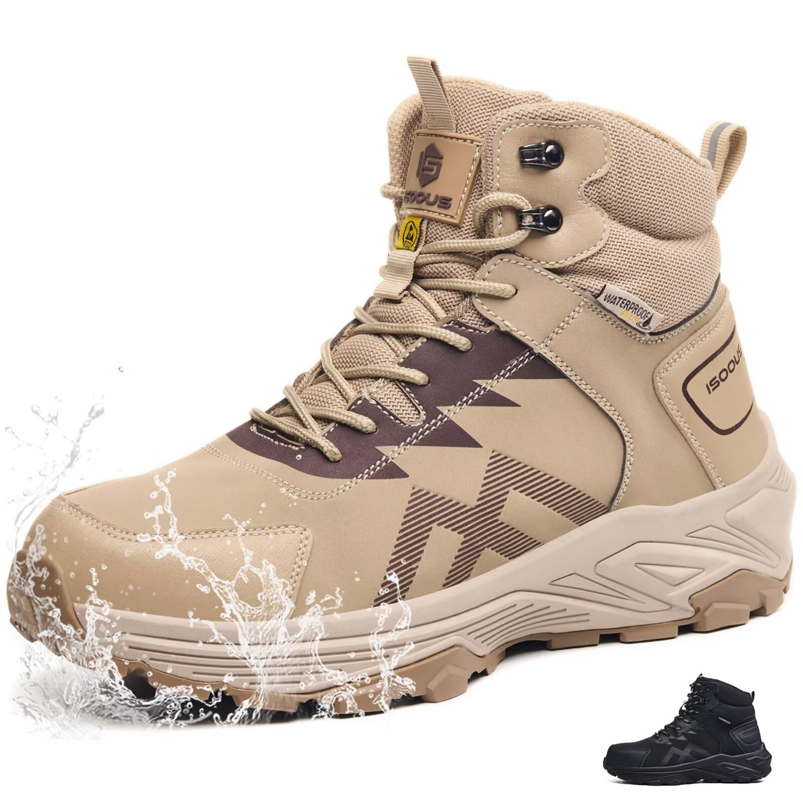 Veiligheidsschoenen Heren Hoog S3 ESD Veiligheidslaarzen Dames Waterdicht Ademend Werkschoenen met Stalen Neus Sneaker Beige EU 44