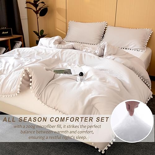 Miniatura 6 de Bedbay Juego de edredón azul tamaño Queen bohemio estético tamaño matrimonialqueen, bonito juego de ropa de cama de 3 piezas con flecos de pompón