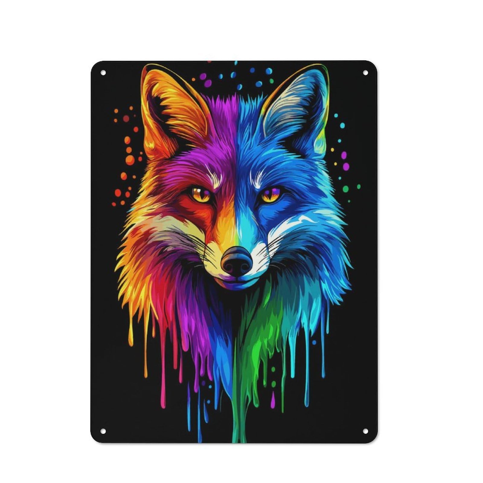 Junmoney Rainbow Fox Pop Art Fox Co Retro Metal Plaque 40X30cm For Café Or Home Bar, With Clear Retro Wall Decor Character